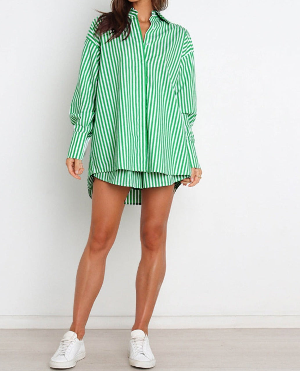 Striped Dropped Shoulder Shirt and Shorts Set