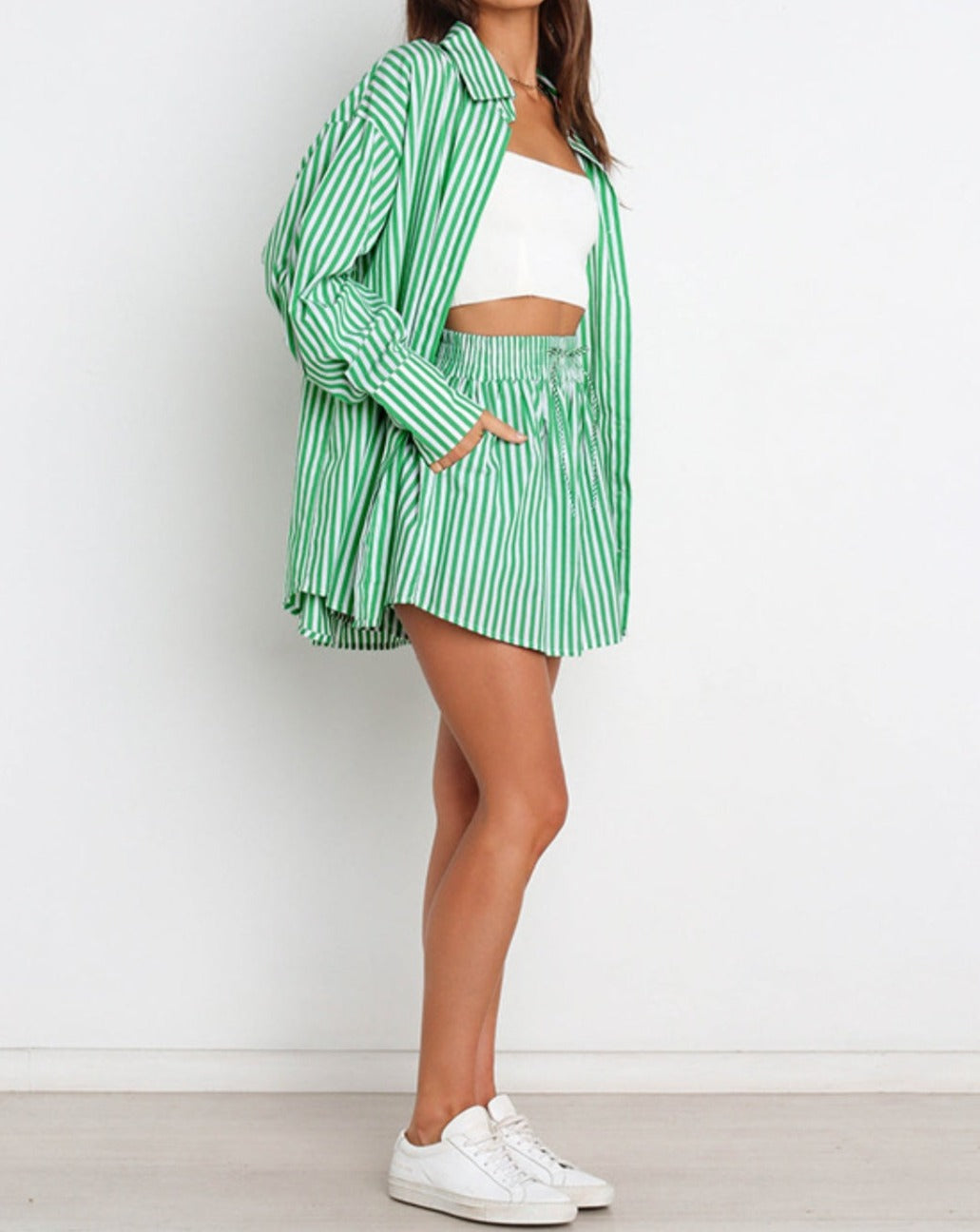 Striped Dropped Shoulder Shirt and Shorts Set