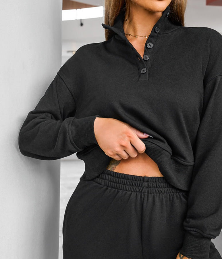Half Button Sweatshirt and Shorts Active Set