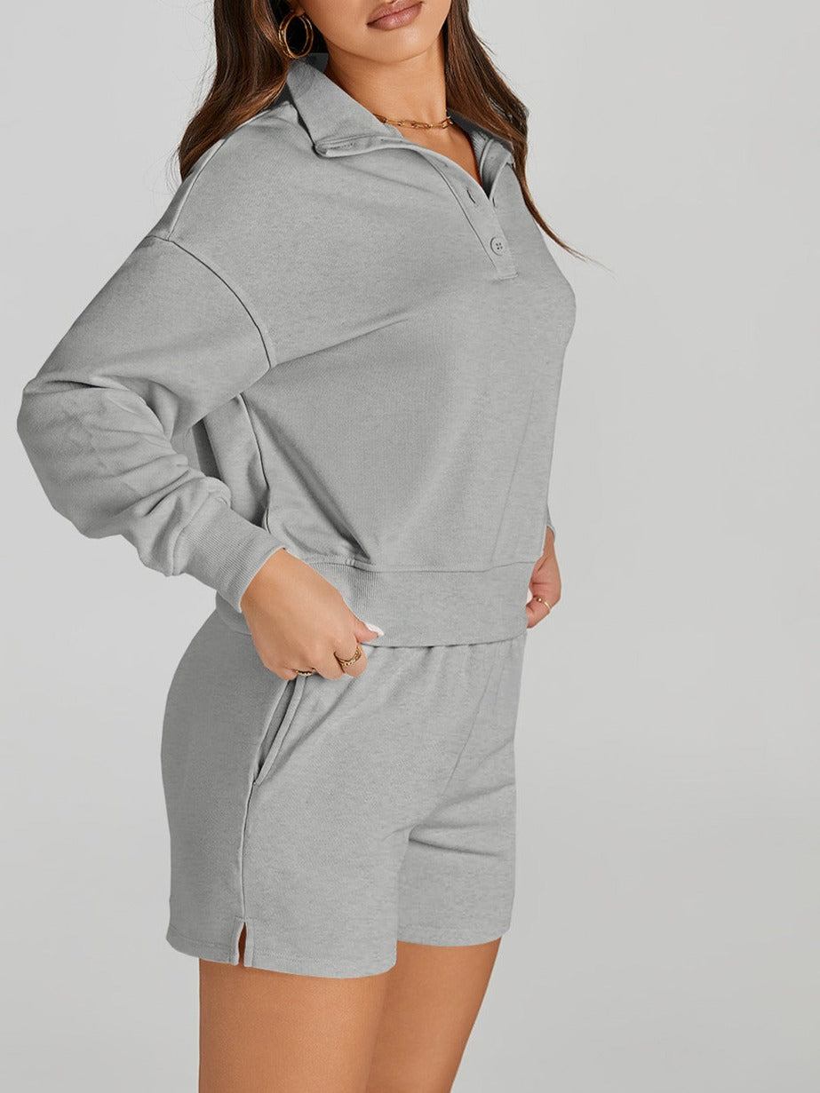 Half Button Sweatshirt and Shorts Active Set