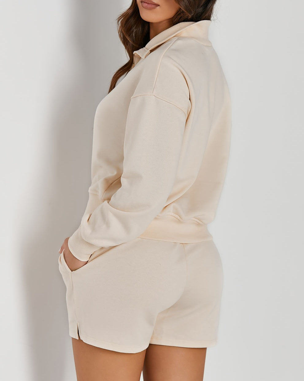 Half Button Sweatshirt and Shorts Active Set