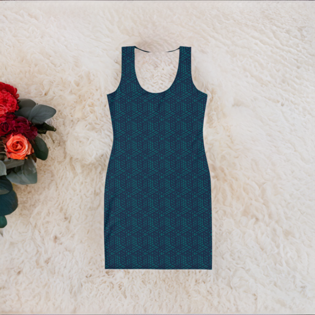 Ala Navy Blue Deep Pattern Dress