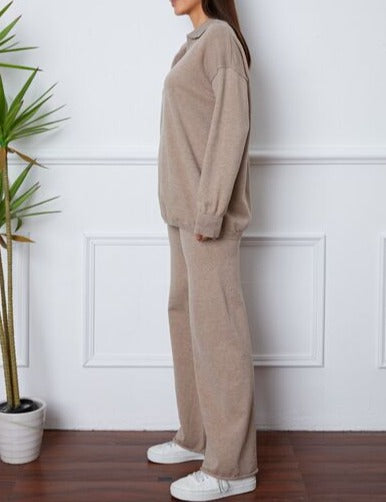 Dropped Shoulder Sweater and Long Pants Set
