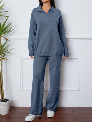 Dropped Shoulder Sweater and Long Pants Set