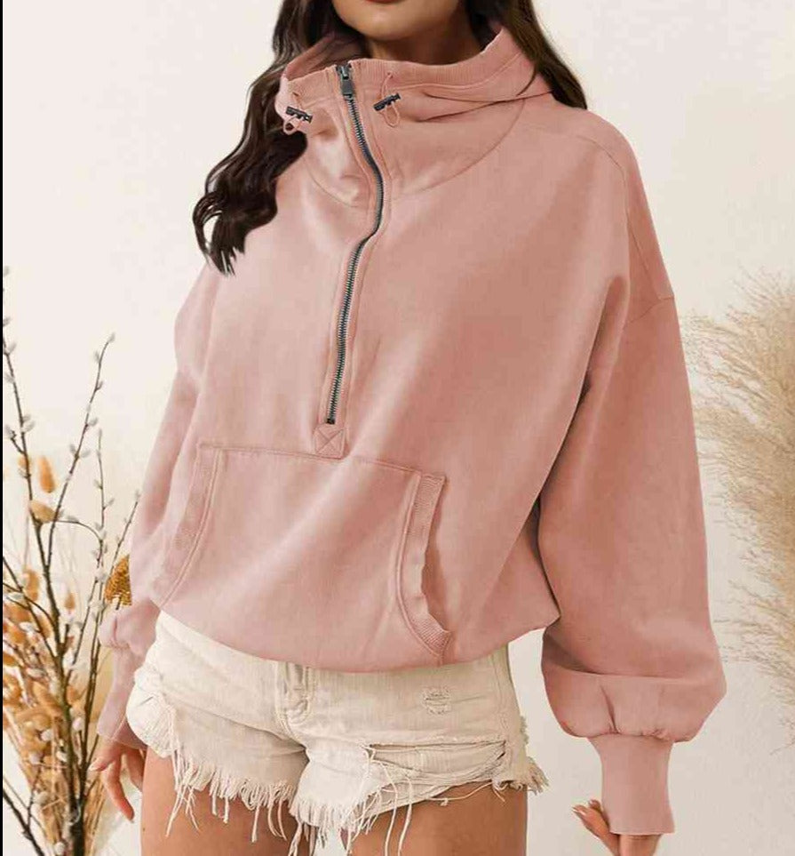 Zip-Up Dropped Shoulder Hoodie