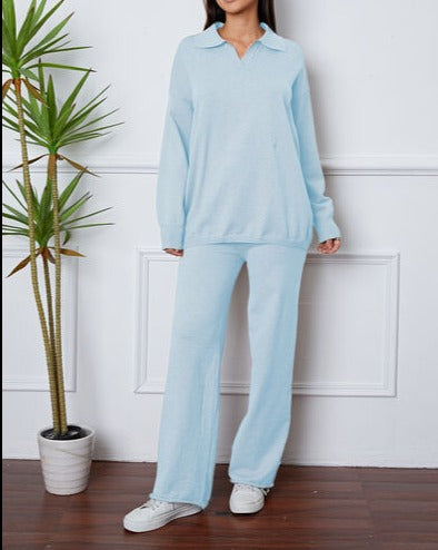 Dropped Shoulder Sweater and Long Pants Set