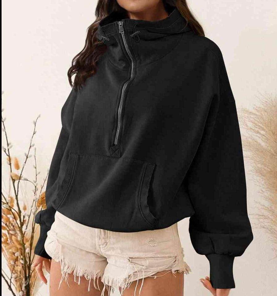 Zip-Up Dropped Shoulder Hoodie