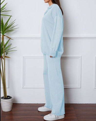 Dropped Shoulder Sweater and Long Pants Set