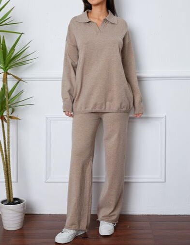 Dropped Shoulder Sweater and Long Pants Set