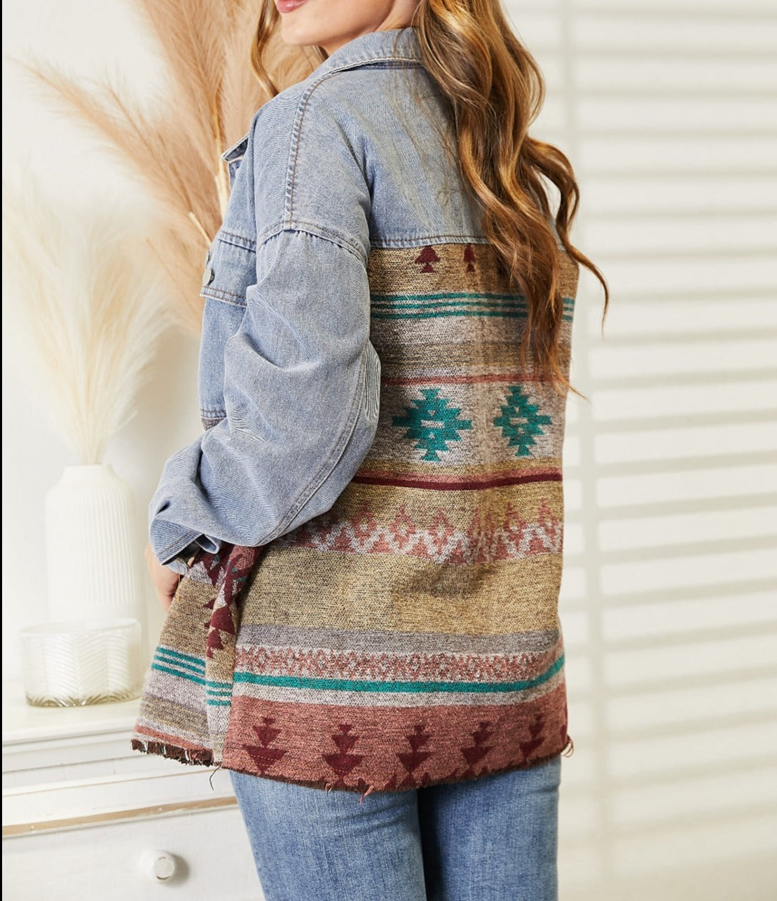 Collared Neck Dropped Shoulder Denim Jacket