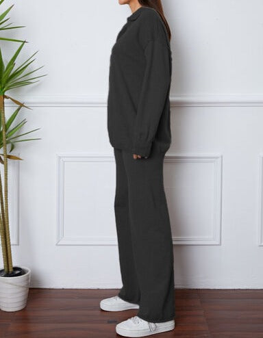 Dropped Shoulder Sweater and Long Pants Set