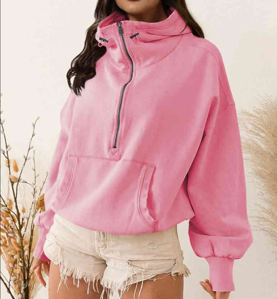 Zip-Up Dropped Shoulder Hoodie