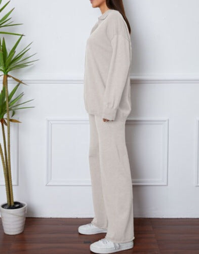 Dropped Shoulder Sweater and Long Pants Set
