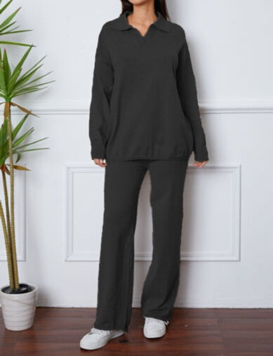 Dropped Shoulder Sweater and Long Pants Set