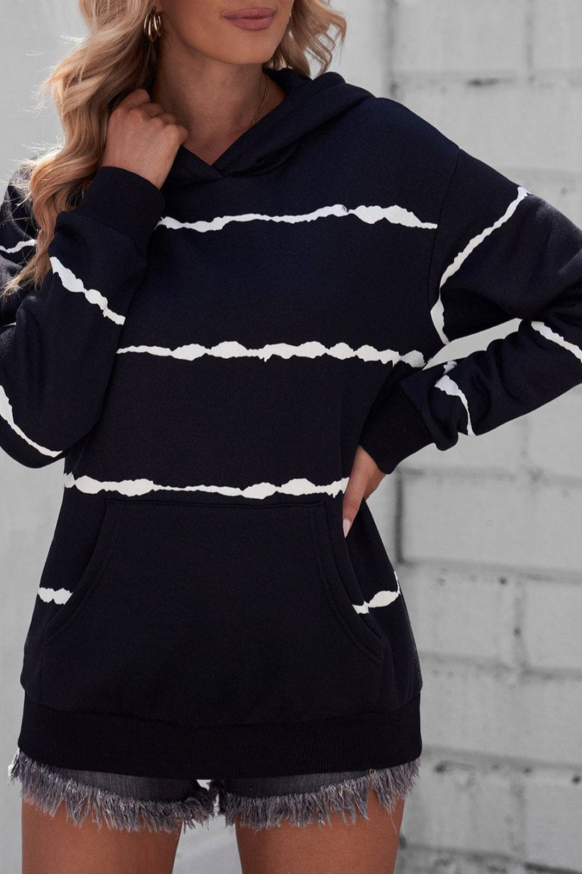 Striped Drop Shoulder Hoodie with Kangaroo Pocket