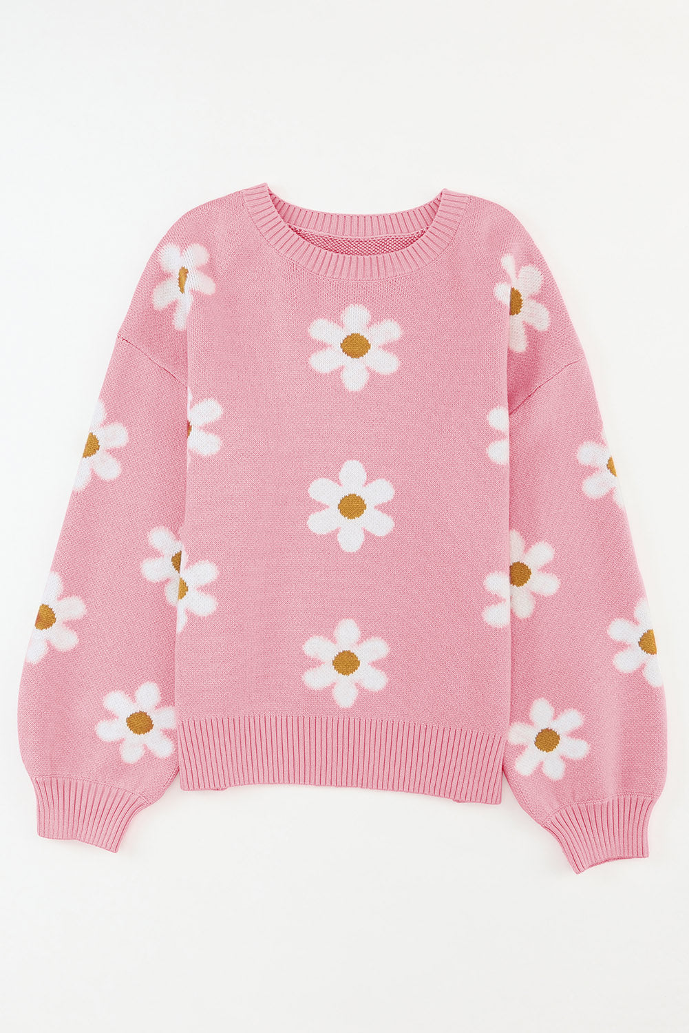 Flower Round Neck Dropped Shoulder Sweater