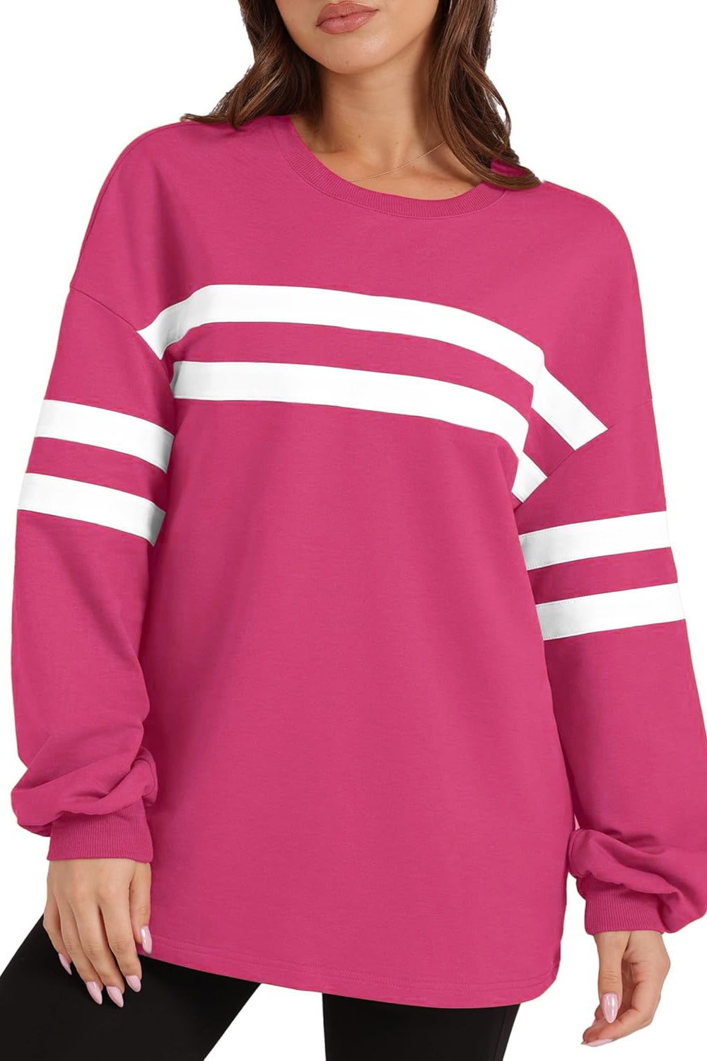 Lovelet Striped Round Neck Dropped Shoulder Sweatshirt