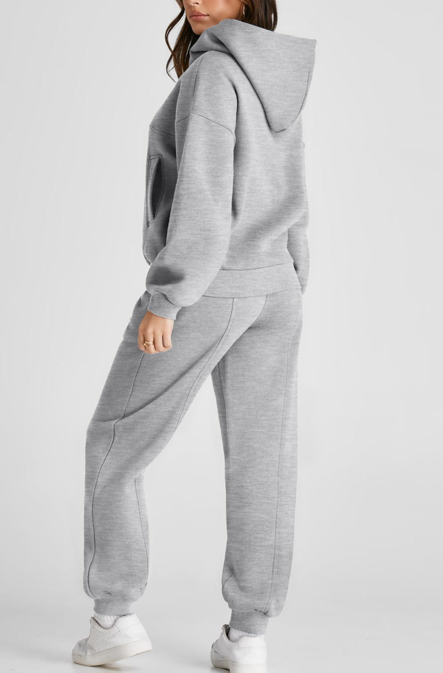 Dropped Shoulder Long Sleeve Hoodie and Pants Active Set