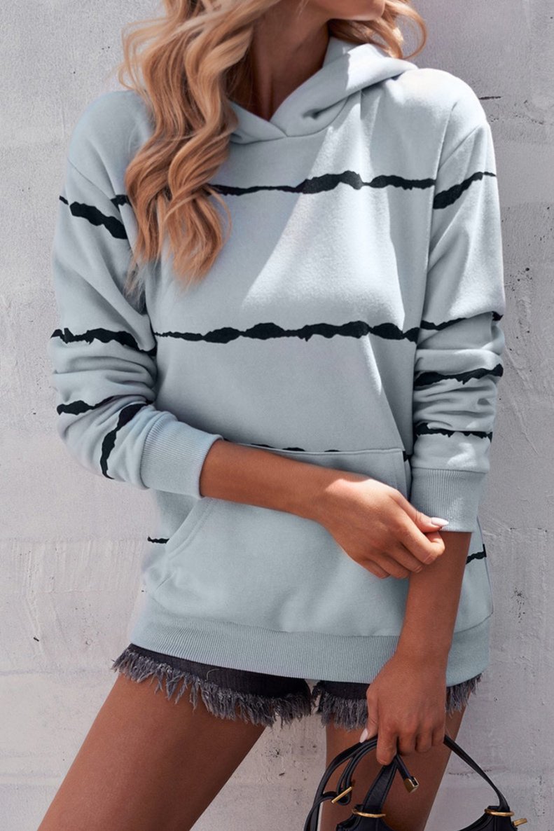 Striped Drop Shoulder Hoodie with Kangaroo Pocket