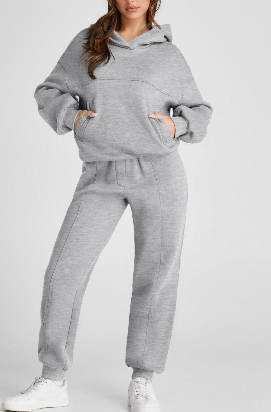 Dropped Shoulder Long Sleeve Hoodie and Pants Active Set