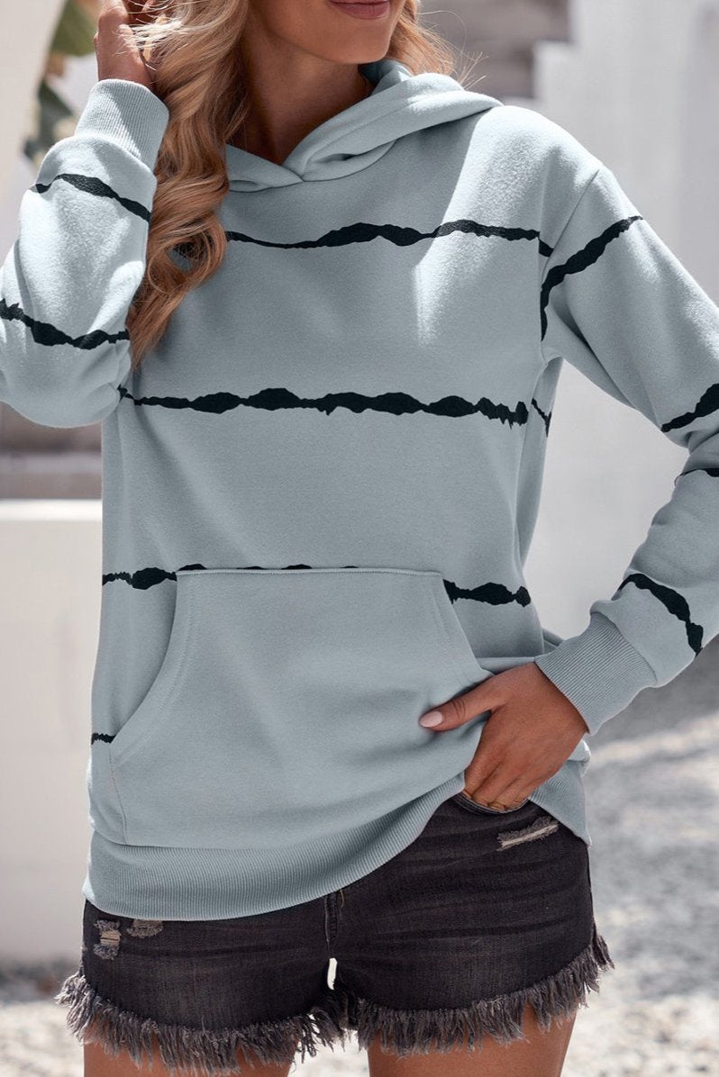 Striped Drop Shoulder Hoodie with Kangaroo Pocket