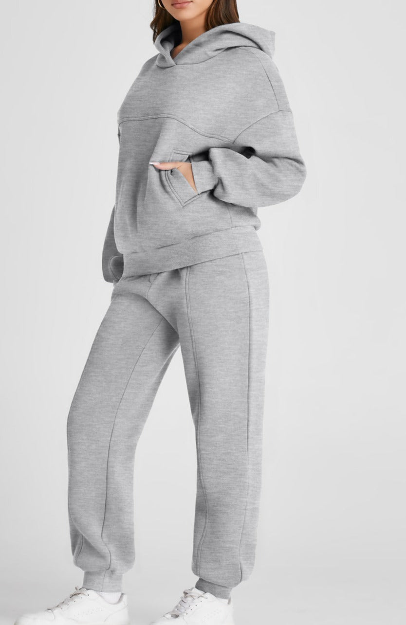 Dropped Shoulder Long Sleeve Hoodie and Pants Active Set