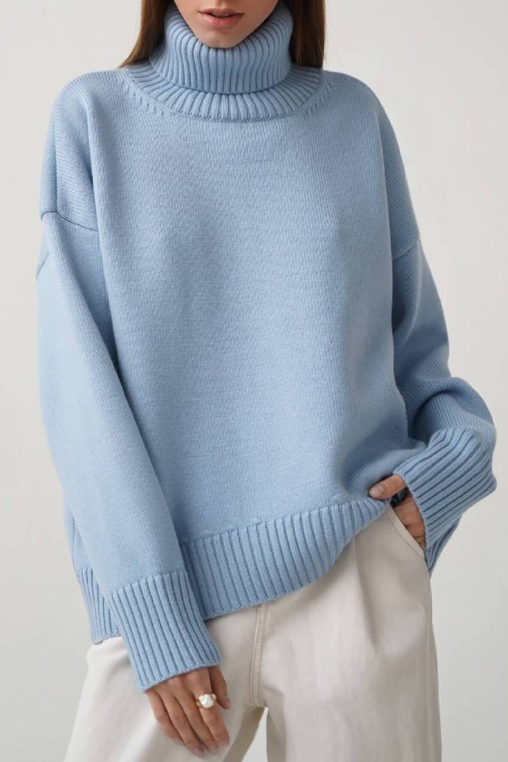 Turtle Neck Dropped Shoulder Sweater