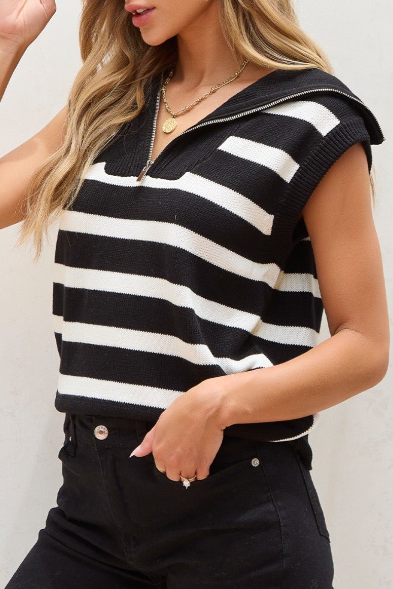 Striped Half Zip Sweater Vest