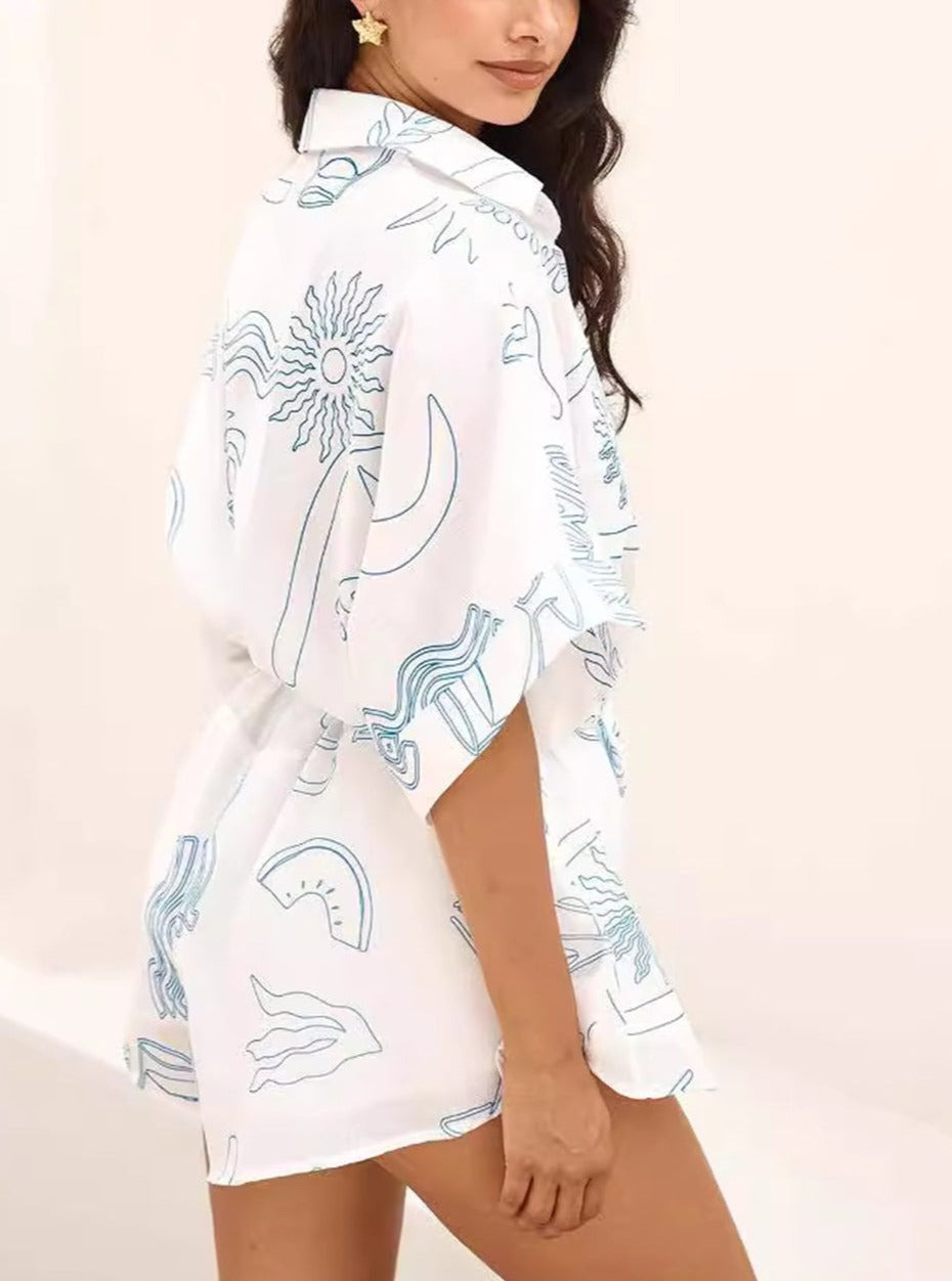 Printed Collared Neck Half Sleeve Romper