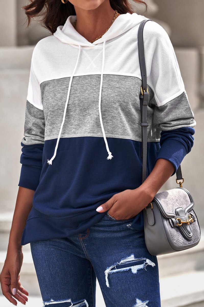 Drawstring Color Block Dropped Shoulder Hoodie