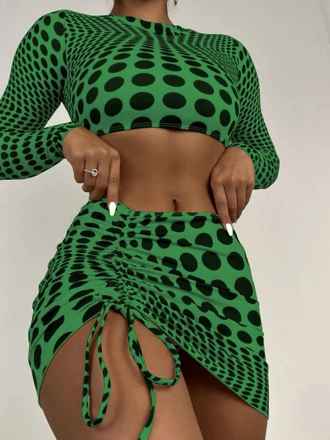 Polka Dot Long Sleeve Three-Piece Swim Set