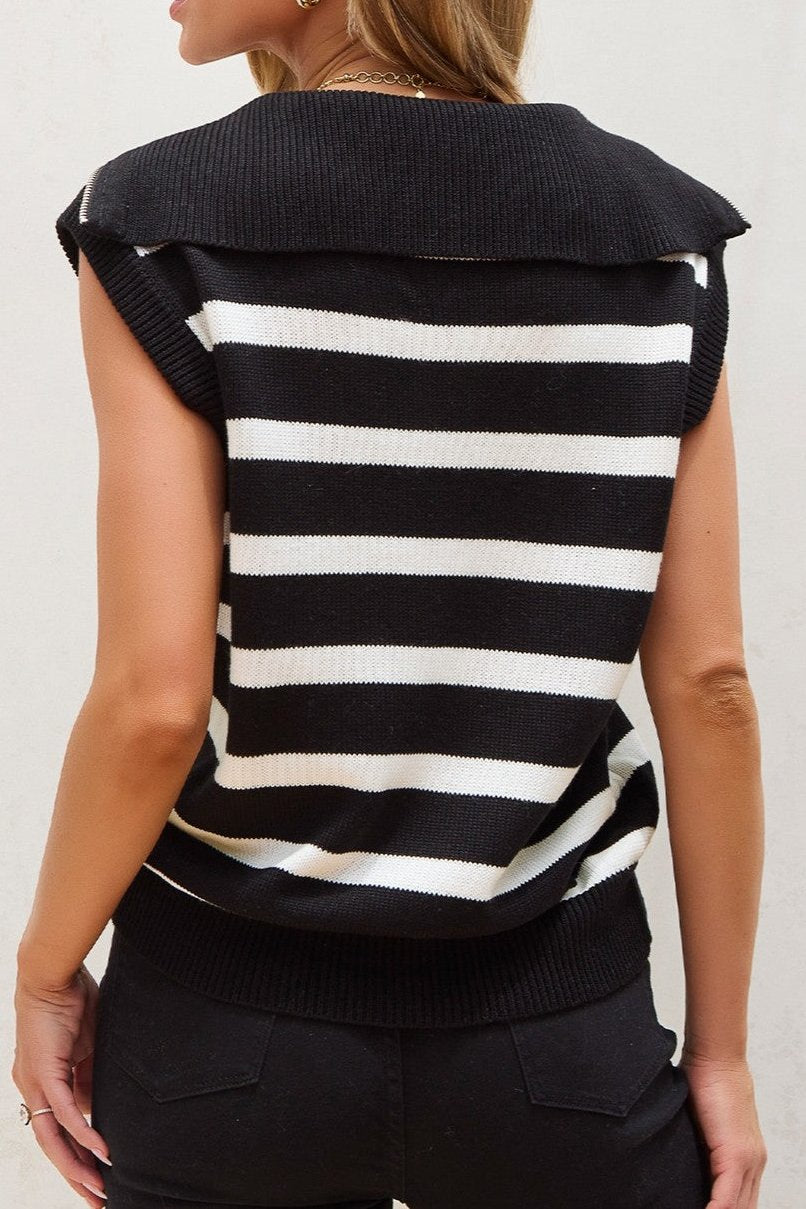 Striped Half Zip Sweater Vest