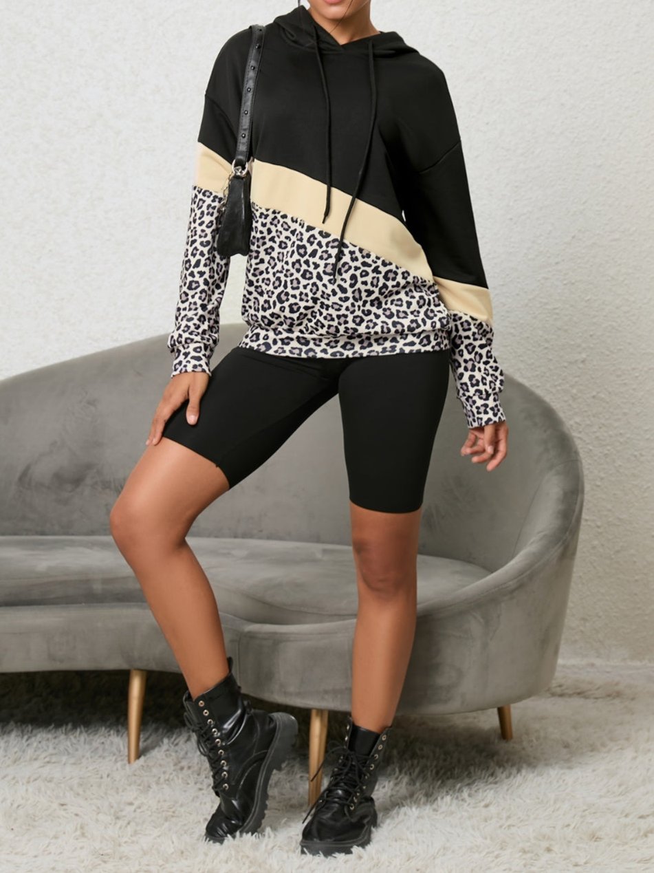 Leopard Color Block Hoodie