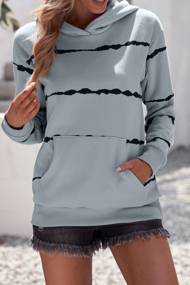 Striped Drop Shoulder Hoodie with Kangaroo Pocket