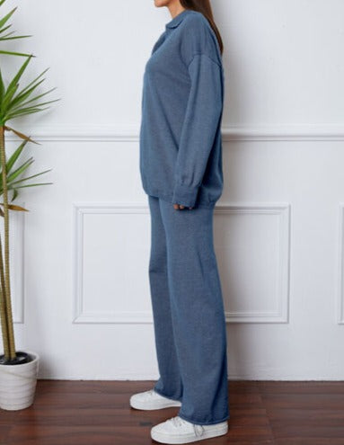 Dropped Shoulder Sweater and Long Pants Set
