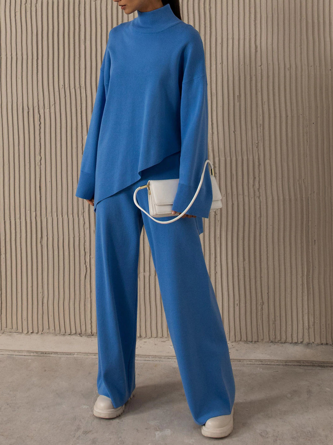 Asymmetrical Hem Knit Top and Pants Set